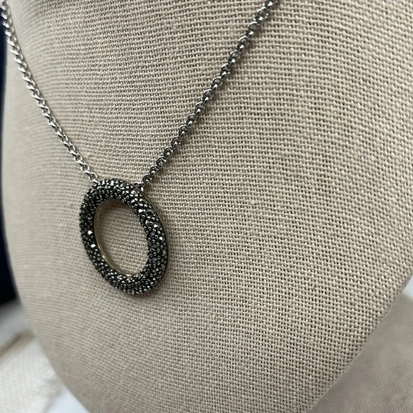 Vintage Sterling Silver Marcasite 16-18” Adjustable Necklace and Pendant - Picture 5 of 11